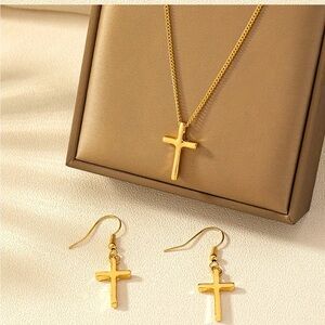 Elegant Gold Cross Necklace and Earring Set